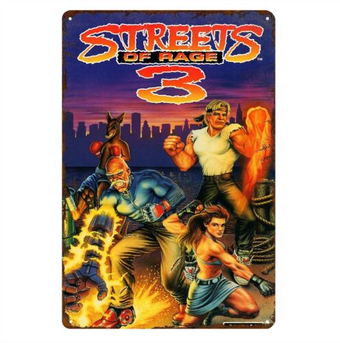 Retro Gaming Us - Y1, ป้ายโลหะตกแต่งสไตล์เรโทรเกมวิดีโอ Streets Of 3 ขนาด