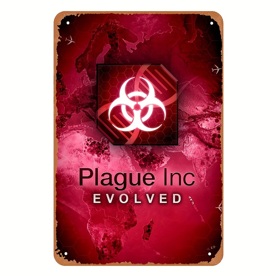 Retro Gaming Us - ป้ายโลหะสไตล์วินเทจ Plague Inc Evolved - งานศิลปะตกแต่งผนังแนวเกมวิดีโอเรโทร