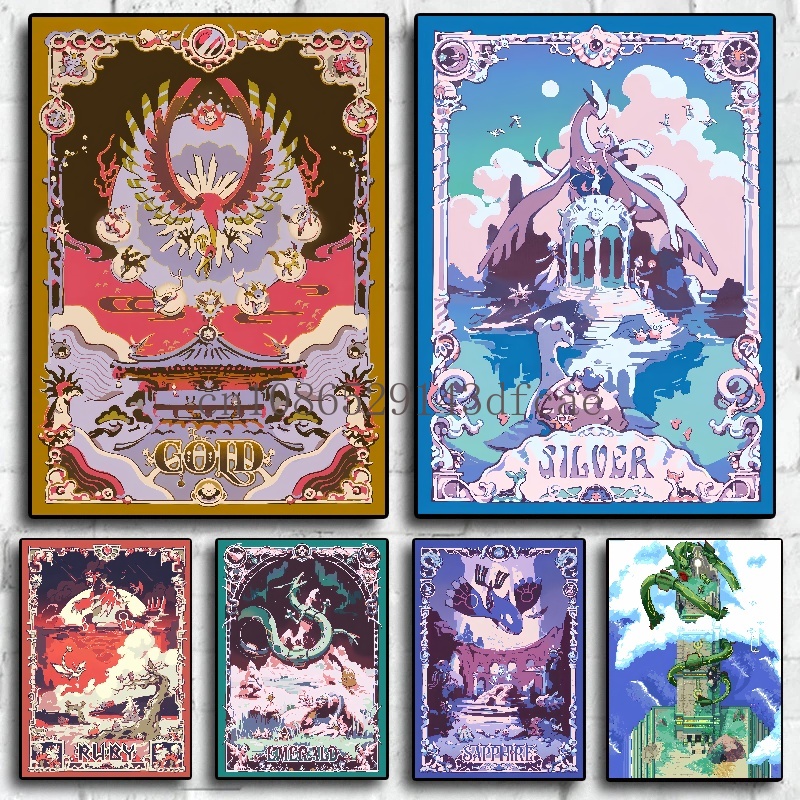 Retro Gaming Pokemon - โปสเตอร์การ์ตูนโปเกมอนย้อนยุคอะนิเมะคลาสสิกภาพศิลปะบนผนังผ้าใบภาพจิตรกรรมการตกแต่งบ้านสมัยใหม่ของขวัญสำหรับเด็ก