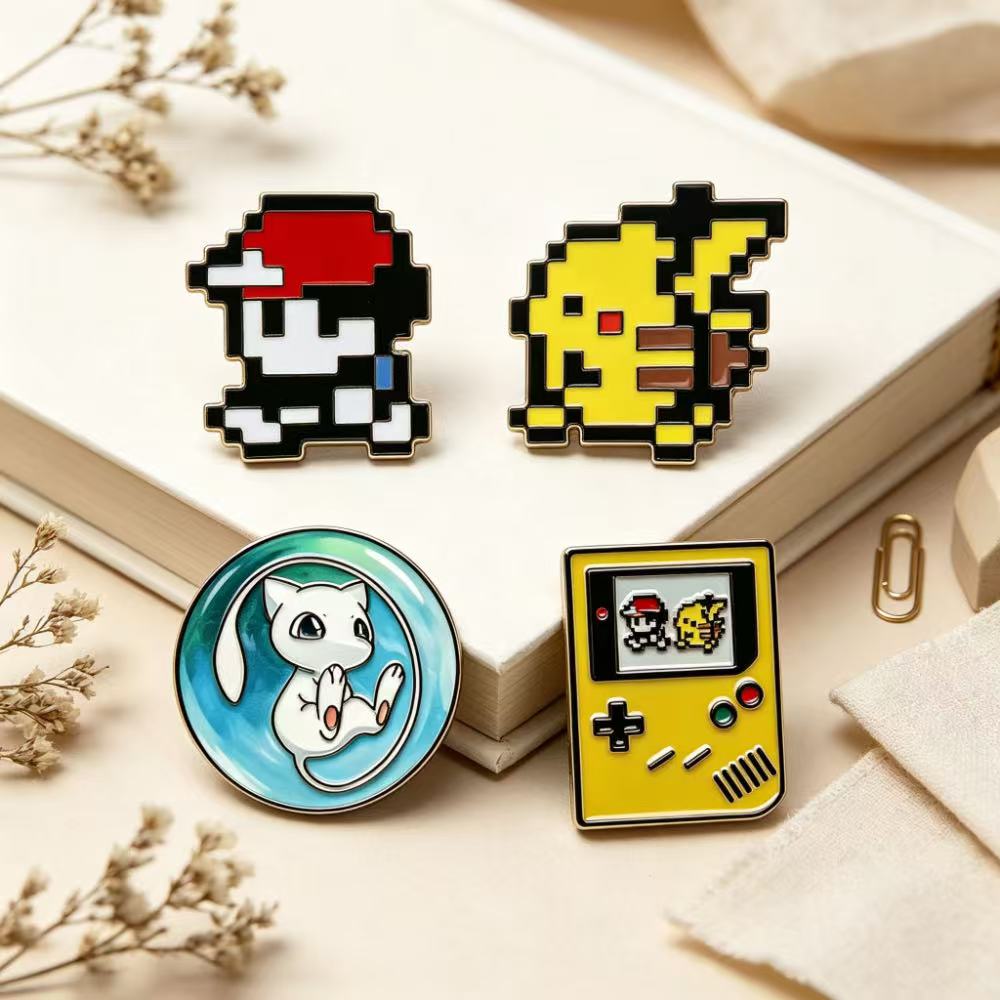 Retro Gaming Pokemon - เข็มกลัดเคลือบลายเกมเรโทร 4 ชิ้น ลายการ์ตูนน่ารัก สำหรับตกแต่งกระเป๋าเป้ เหมาะเป็นของขวัญสำหรับแฟนๆ