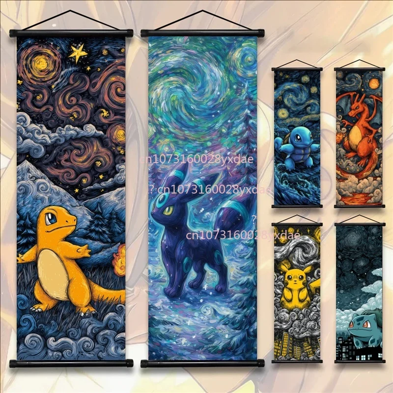 Retro Gaming Pokemon - โปสเตอร์โปเกมอนพิมพ์ลาย, งานศิลปะติดผนังอนิเมะ, ภาพเก็นการ์ อีวุย พิคาชู, ภาพวาดแบบม้วน,