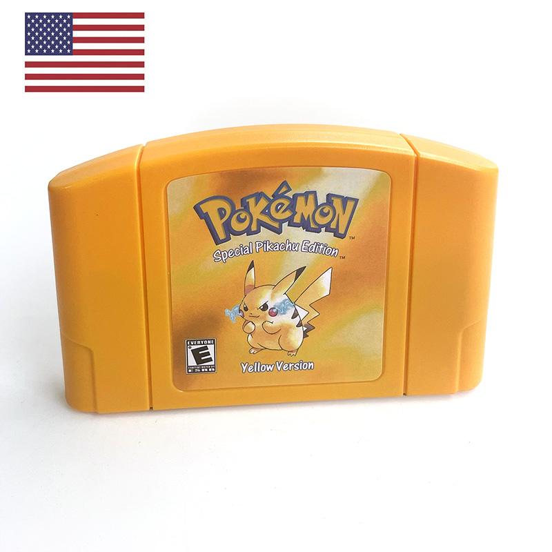 Retro Gaming Pokemon - เครื่องเล่นเกมวิดีโอเรโทร N64 รุ่น NTSC ของอเมริกา เกมโปเกมอนสีเหลือง