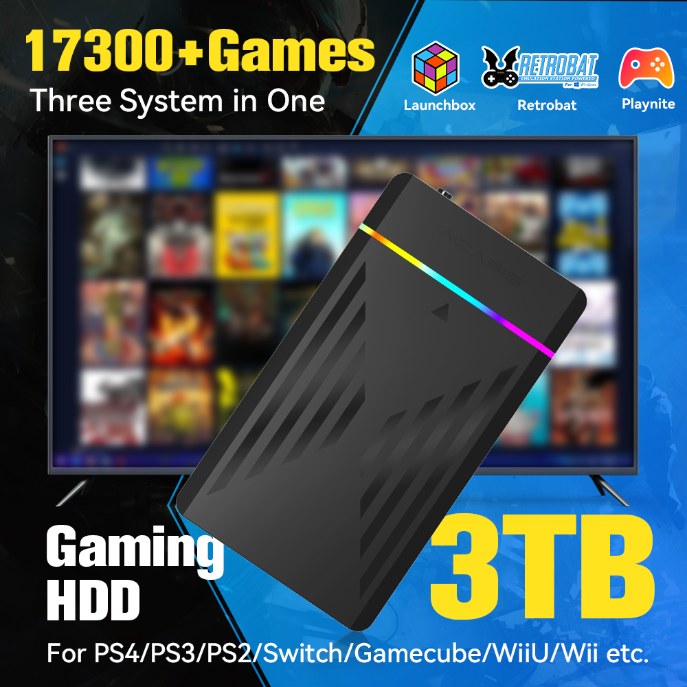 Retro Gaming Ps3 - 3TB แบบพกพา HDD LaunchBox/Retrobat/Playnite คอนโซลเกม Retro